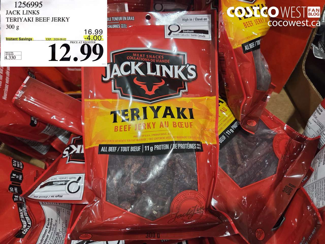 1256995 JACK LINKS TERIYAKI BEEF JERKY 300 G ($4.00 INSTANT SAVINGS EXPIRES ON 2026-08-02) $12.99