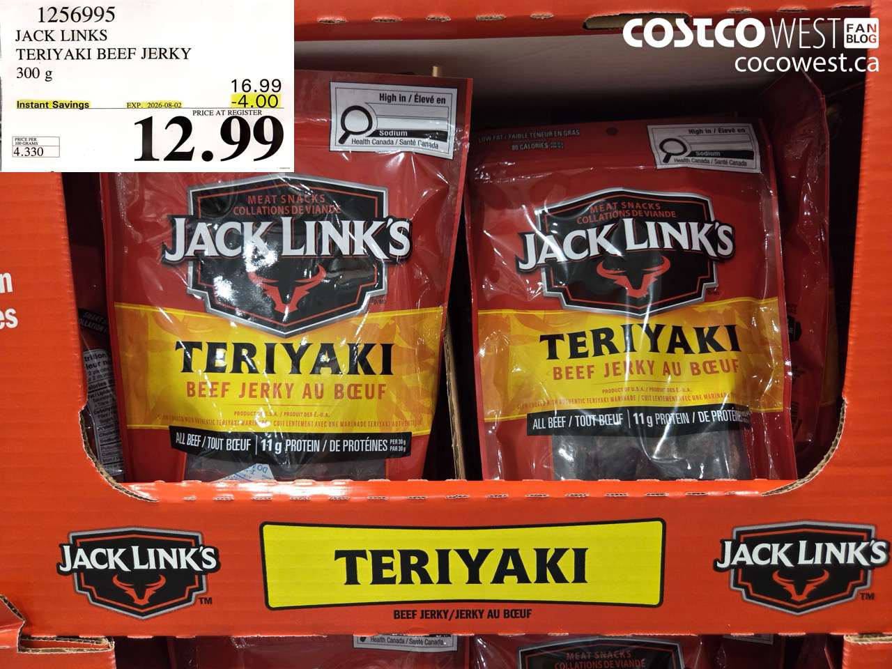 1256995 JACK LINKS TERIYAKI BEEF JERKY 300 G ($4.00 INSTANT SAVINGS EXPIRES ON 2026-08-02) $12.99