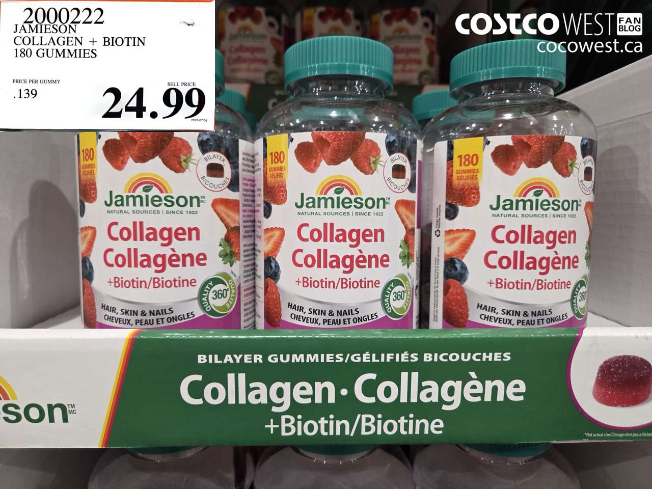 2000222 JAMIESON COLLAGEN + BIOTIN 180 GUMMIES $24.99