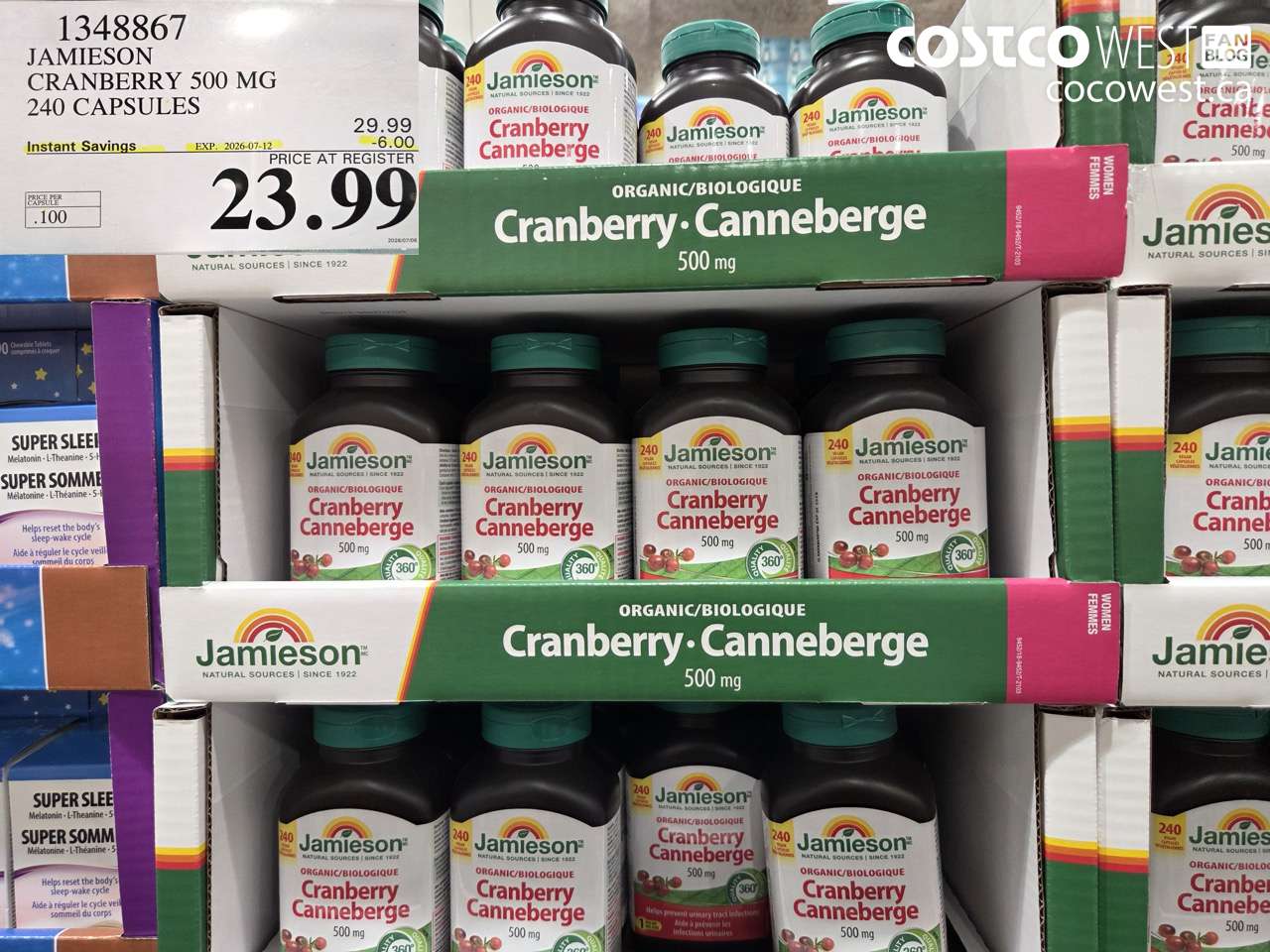 1348867 JAMIESON CRANBERRY 500 MG 240 CAPSULES ($6.00 INSTANT SAVINGS EXPIRES ON 2026-07-12) $23.99