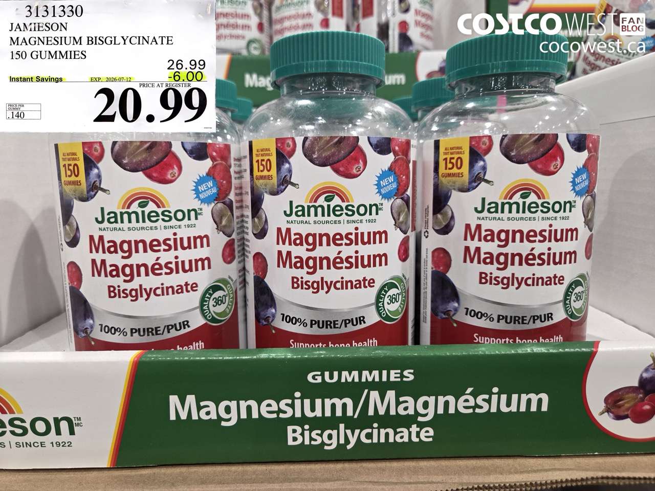 3131330 JAMIESON MAGNESIUM BISGLYCINATE 150 GUMMIES ($6.00 INSTANT SAVINGS EXPIRES ON 2026-07-12) $20.99