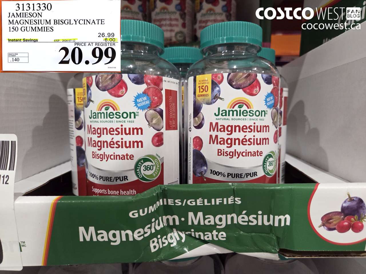 3131330 JAMIESON MAGNESIUM BISGLYCINATE 150 GUMMIES ($6.00 INSTANT SAVINGS EXPIRES ON 2026-07-12) $20.99
