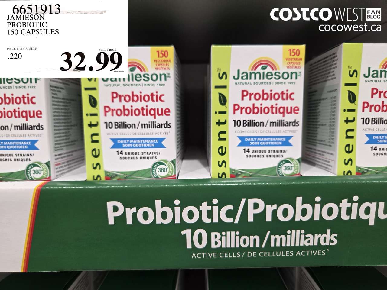 6651913 JAMIESON PROBIOTIC 150 CAPSULES $32.99