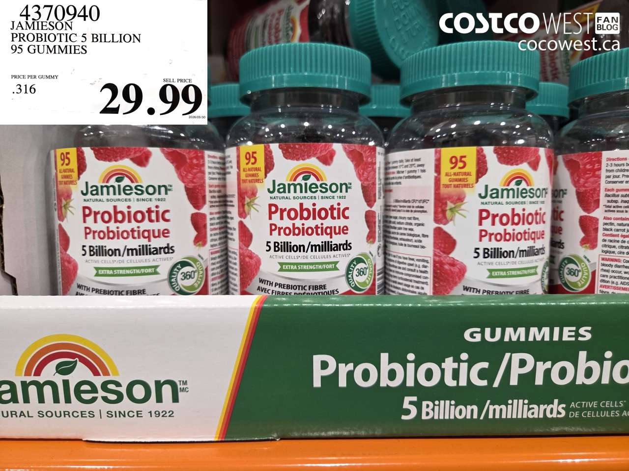 4370940 JAMIESON PROBIOTIC 5 BILLION 95 GUMMIES $29.99
