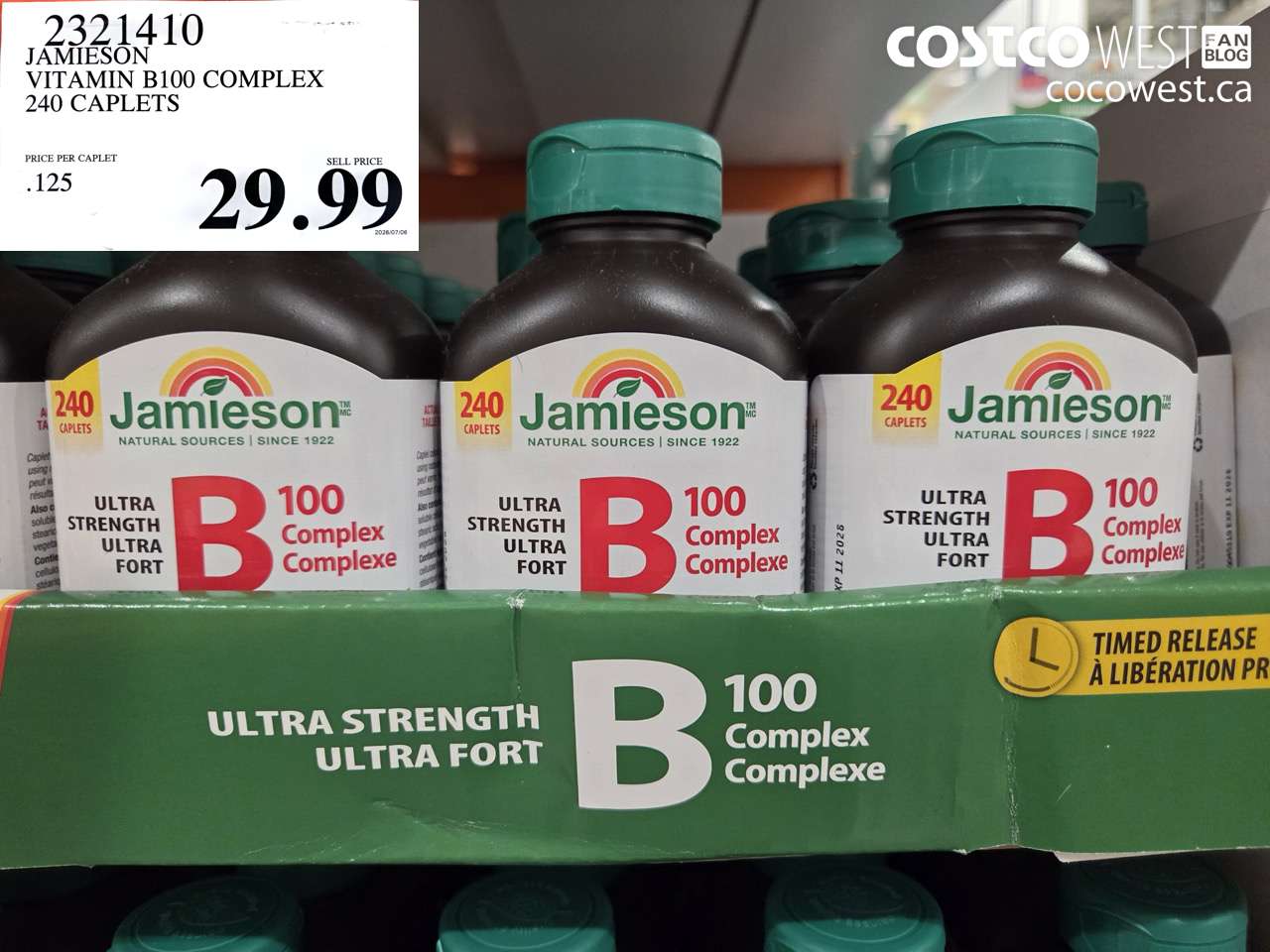 2321410 JAMIESON VITAMIN B100 COMPLEX 240 CAPLETS $29.99