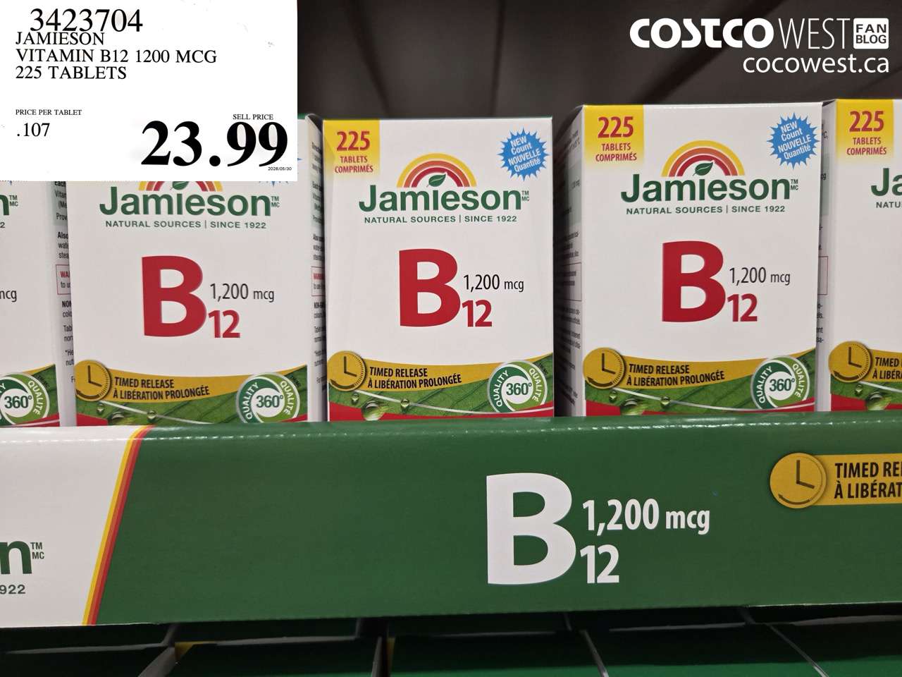 3423704 JAMIESON VITAMIN B12 1200 MCG 225 TABLETS $23.99