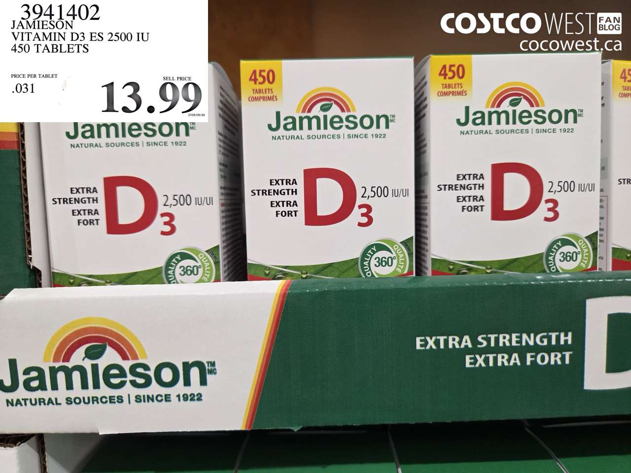 3941402 JAMIESON VITAMIN D3 ES 2500 IU 450 TABLETS $13.99