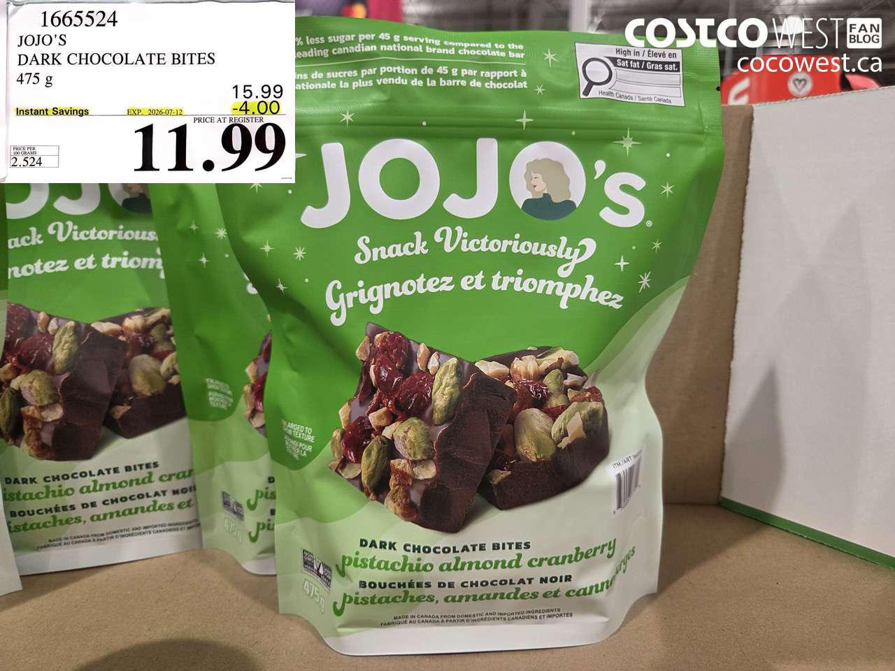 1665524 JOJO'S DARK CHOCOLATE BITES 475 G ($4.00 INSTANT SAVINGS EXPIRES ON 2026-07-12) $11.99