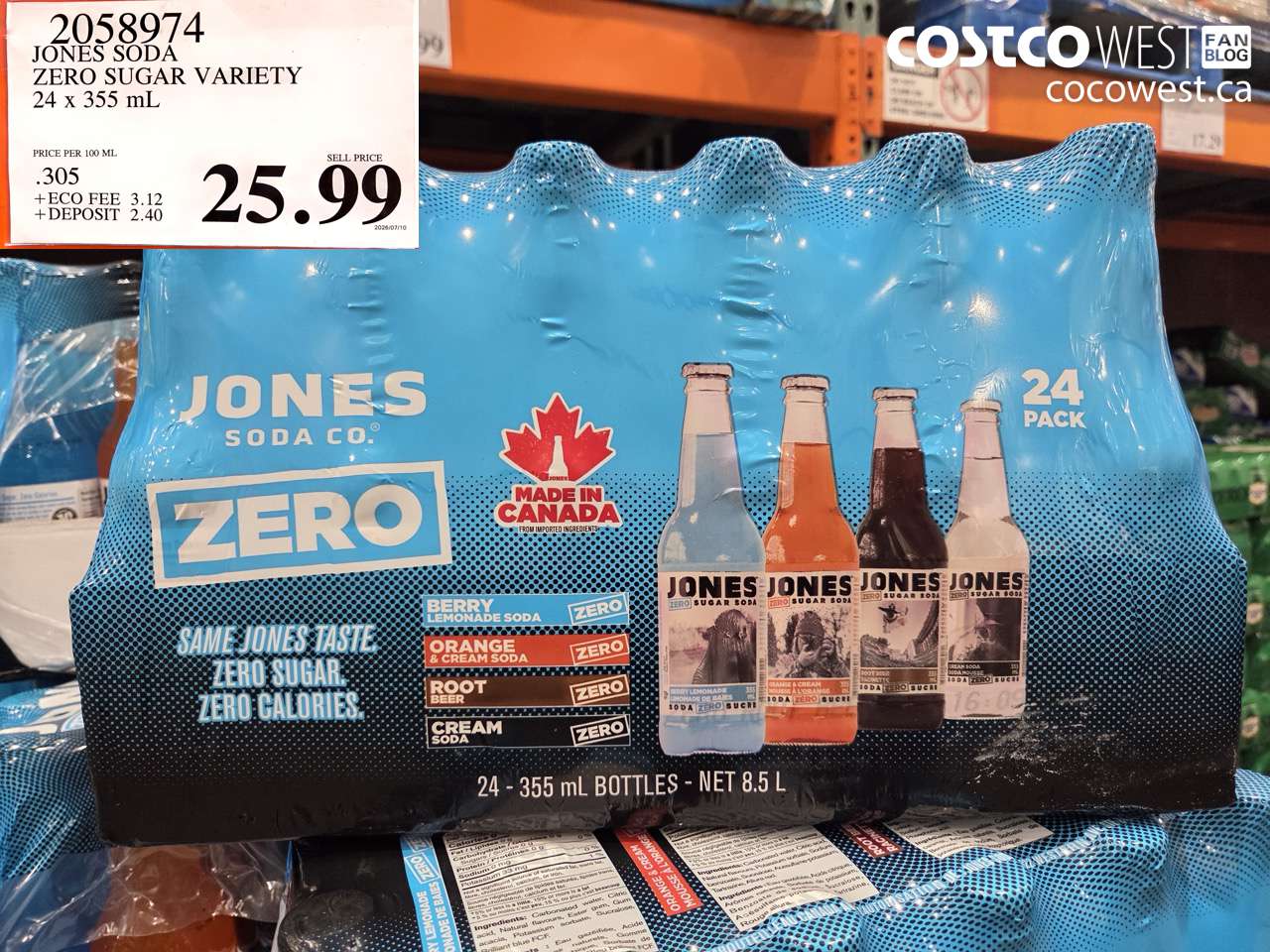 2058974 JONES SODA ZERO SUGAR VARIETY 24 X 355 ML $25.99