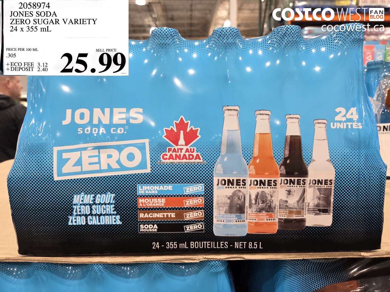 2058974 JONES SODA ZERO SUGAR VARIETY 24 X 355 ML $25.99