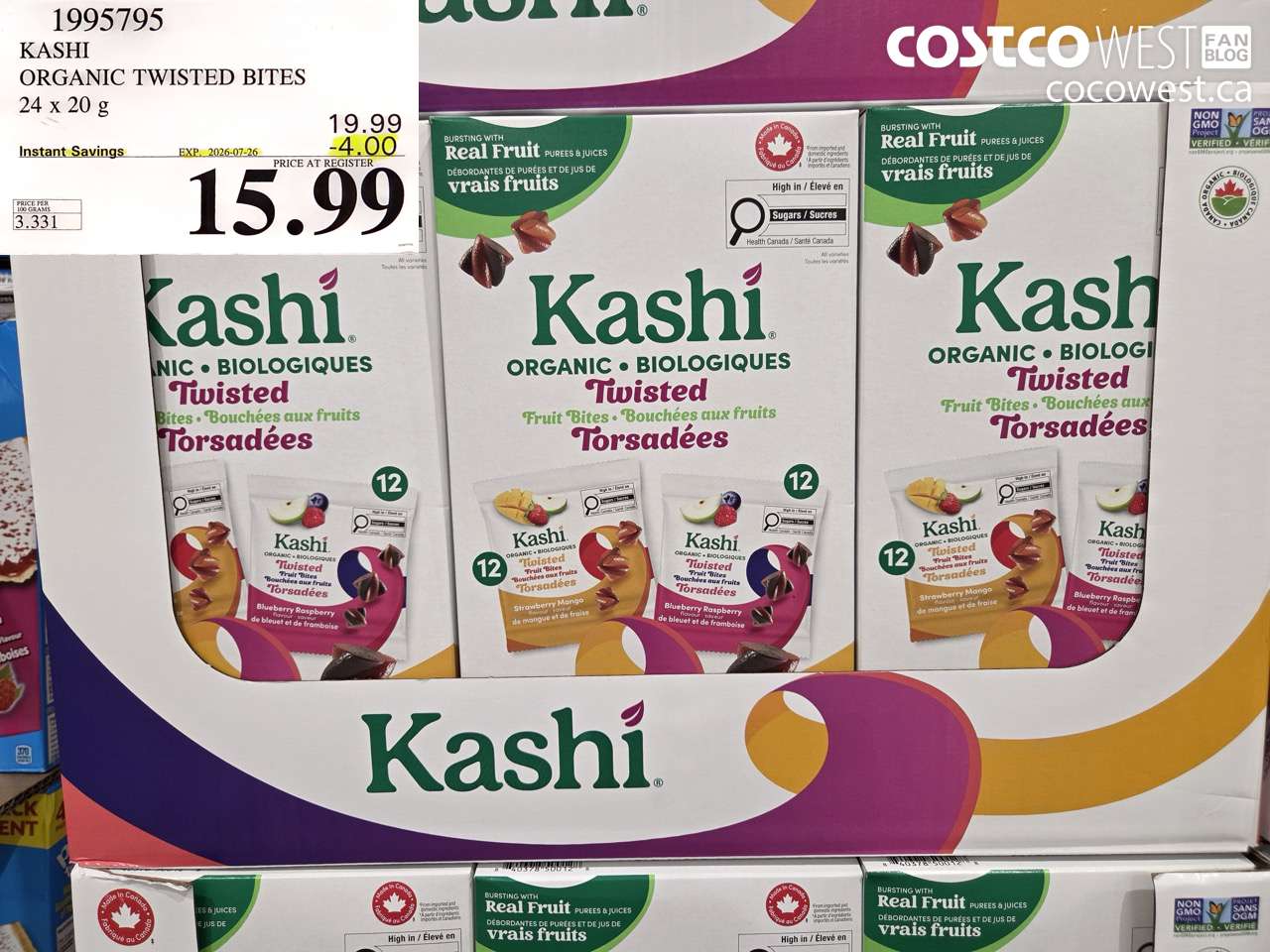 1995795 KASHI ORGANIC TWISTED BITES 24 X 20 G ($4.00 INSTANT SAVINGS EXPIRES ON 2026-07-26) $15.99