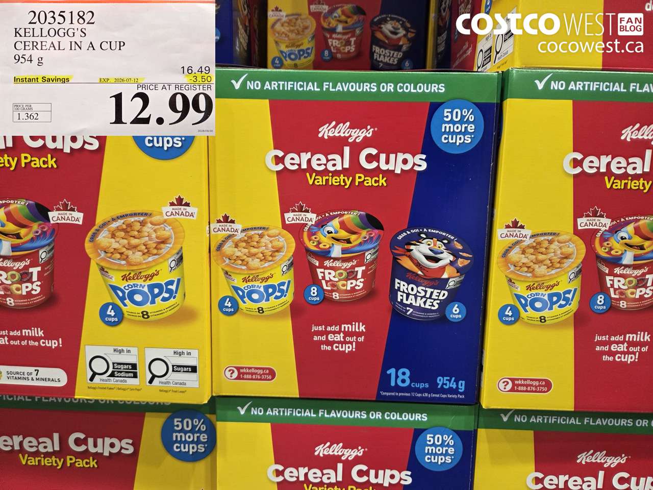 2035182 KELLOGG'S CEREAL IN A CUP 954 G ($3.50 INSTANT SAVINGS EXPIRES ON 2026-07-12) $12.99