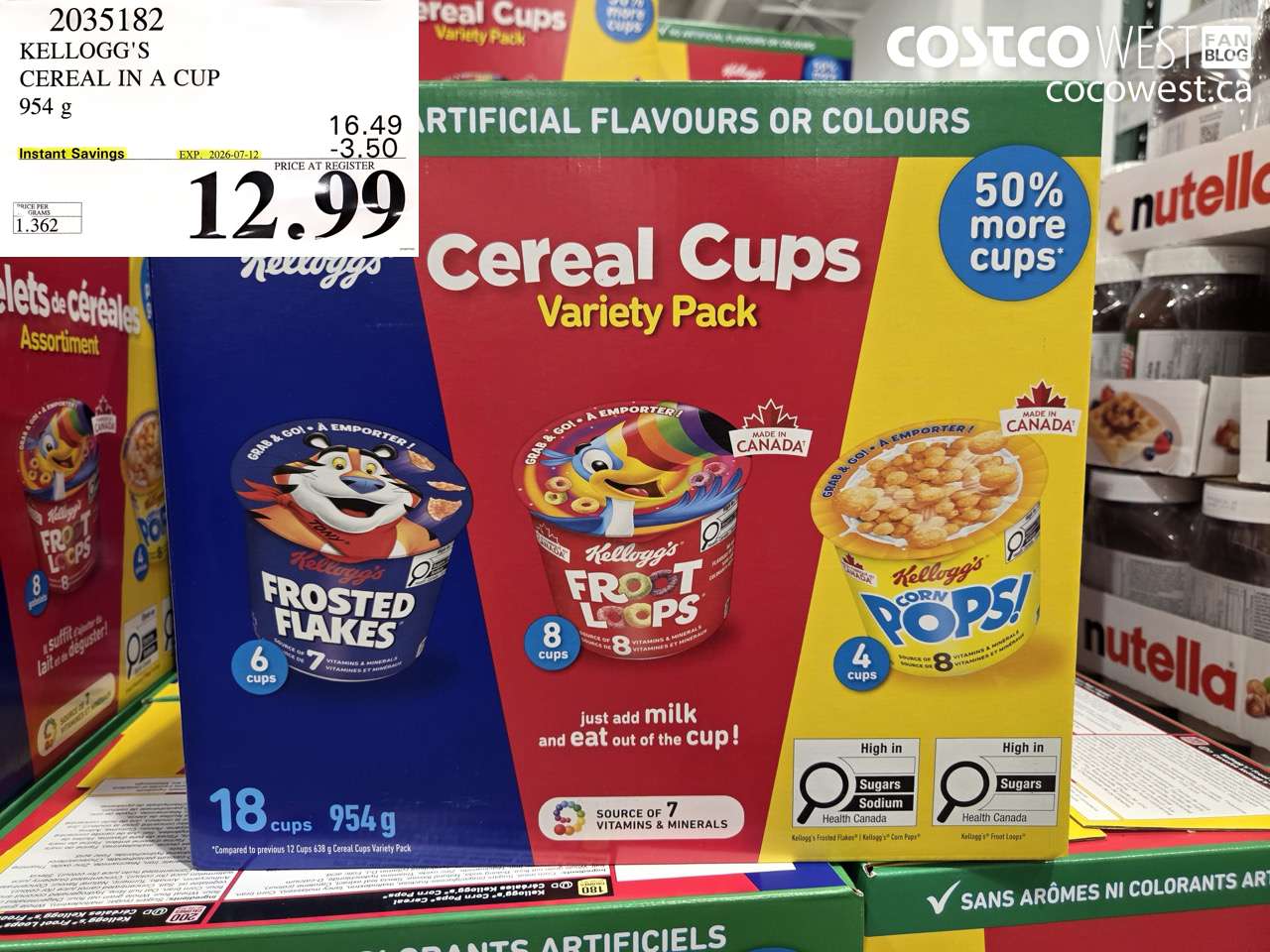 2035182 KELLOGG'S CEREAL IN A CUP 954 G ($3.50 INSTANT SAVINGS EXPIRES ON 2026-07-12) $12.99