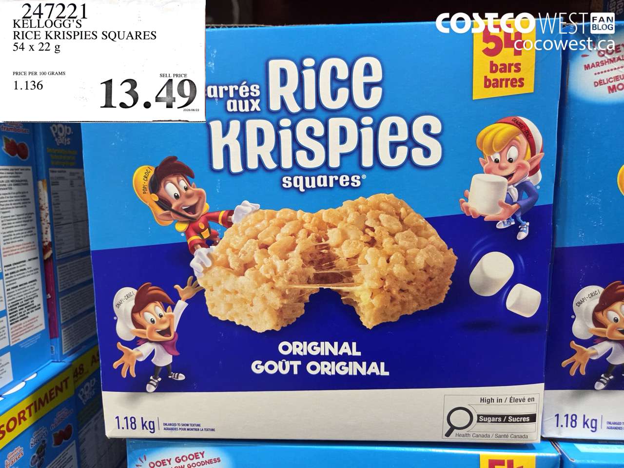 247221 KELLOGG'S RICE KRISPIES SQUARES 54 X 22 G $13.49