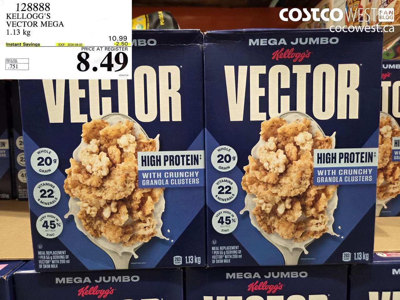 128888 KELLOGG'S VECTOR MEGA 1.13 KG ($2.50 INSTANT SAVINGS EXPIRES ON 2026-08-02) $8.49