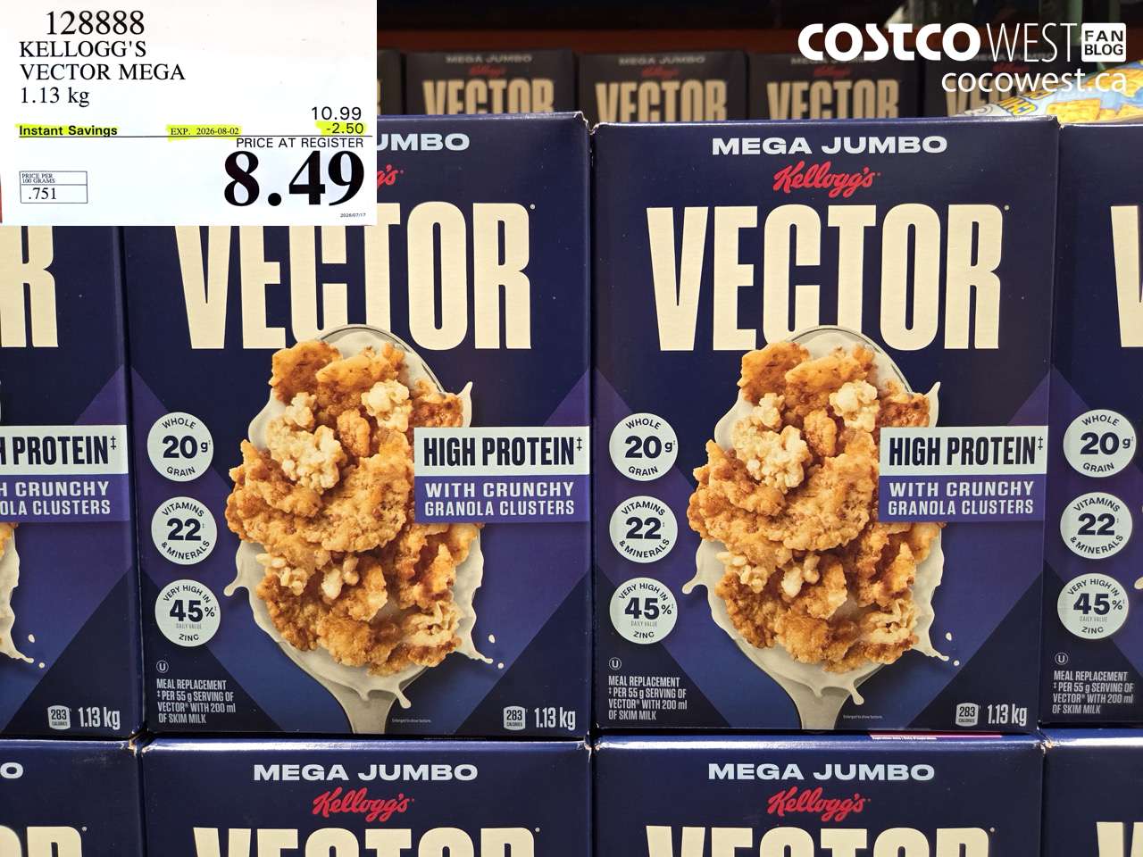 128888 KELLOGG'S VECTOR MEGA 1.13 KG ($2.50 INSTANT SAVINGS EXPIRES ON 2026-08-02) $8.49