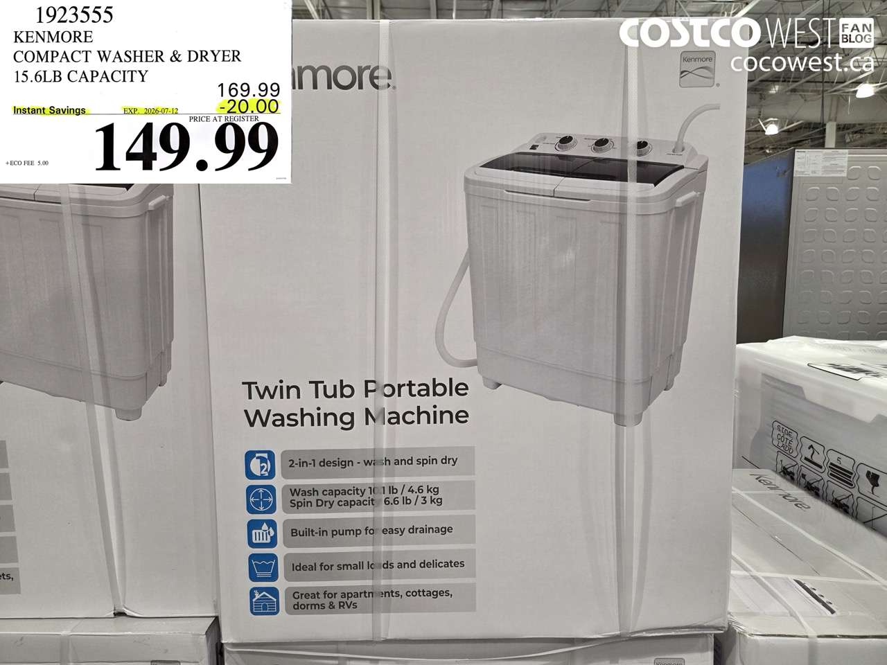 1923555 KENMORE COMPACT WASHER & DRYER 15.6LB CAPACITY ($20.00 INSTANT SAVINGS EXPIRES ON 2026-07-12) $149.99