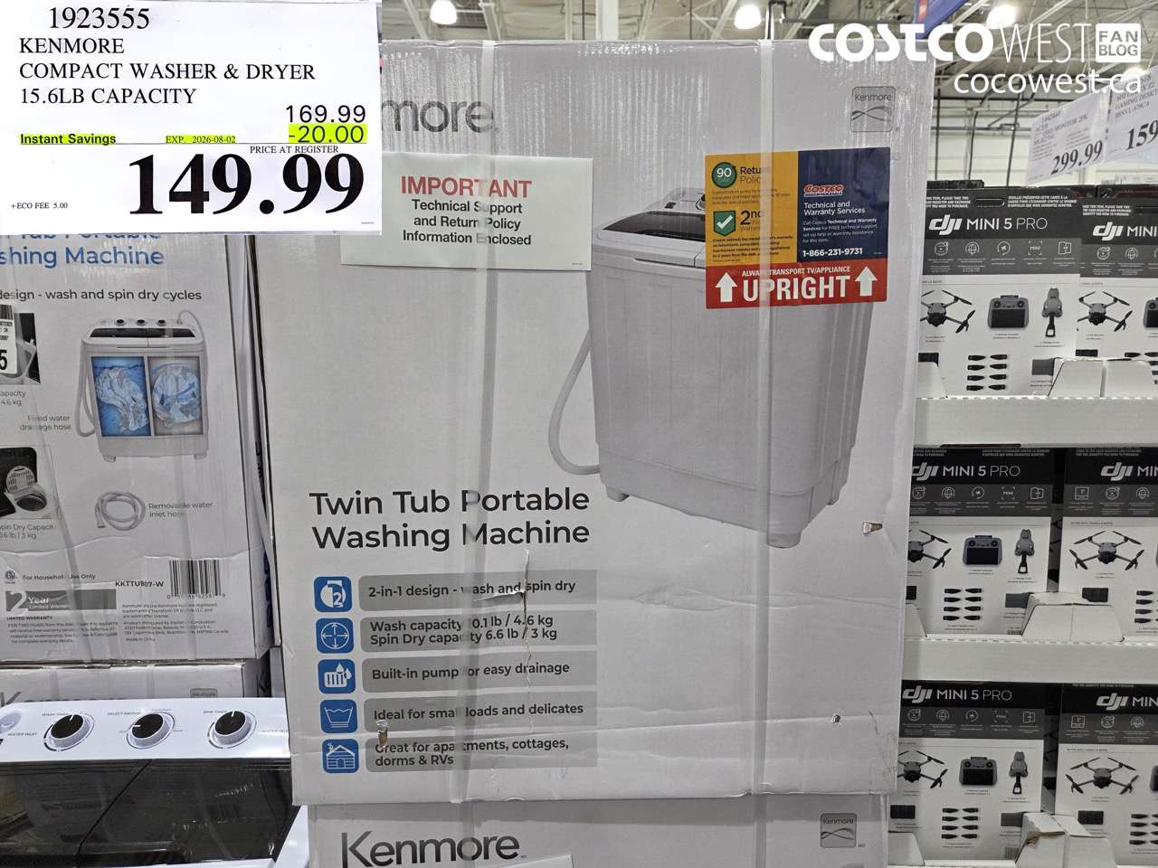 1923555 KENMORE COMPACT WASHER & DRYER 15.6LB CAPACITY ($20.00 INSTANT SAVINGS EXPIRES ON 2026-08-02) $149.99