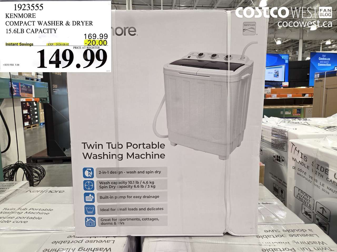 1923555 KENMORE COMPACT WASHER & DRYER 15.6LB CAPACITY ($20.00 INSTANT SAVINGS EXPIRES ON 2026-08-02) $149.99