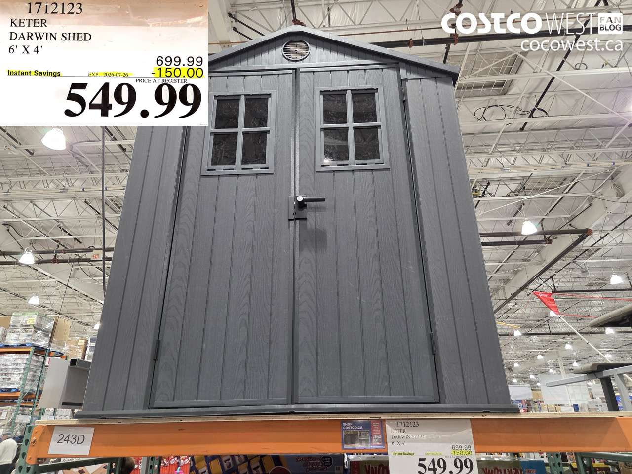1712123 KETER DARWIN SHED 6' X 4' ($150.00 INSTANT SAVINGS EXPIRES ON 2026-07-26) $549.99