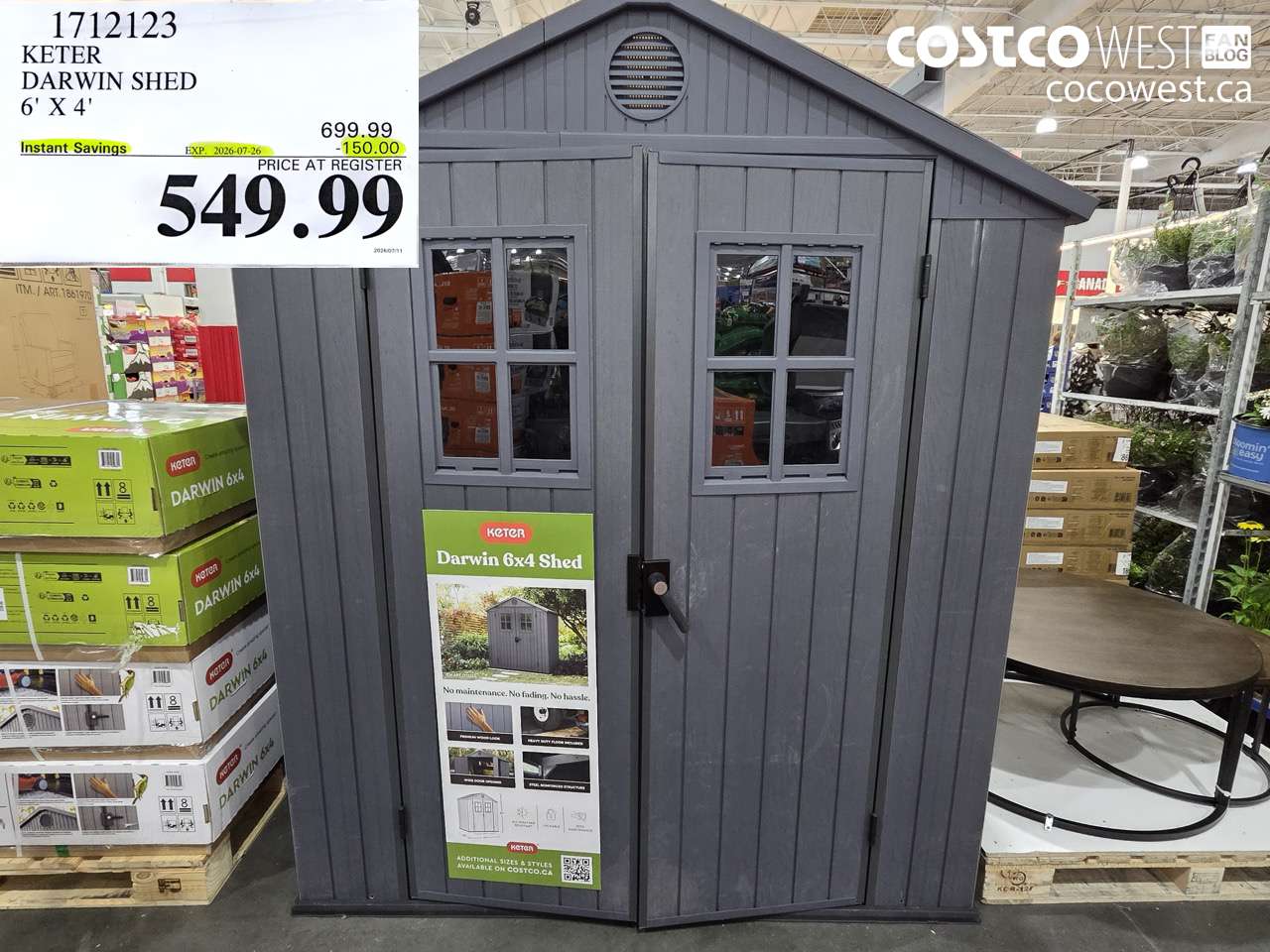 1712123 KETER DARWIN SHED 6' X 4' ($150.00 INSTANT SAVINGS EXPIRES ON 2026-07-26) $549.99