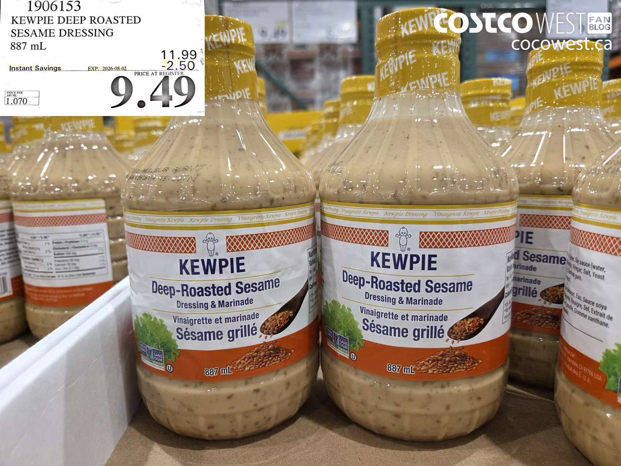 1906153 KEWPIE DEEP ROASTED SESAME DRESSING 887 ML ($2.50 INSTANT SAVINGS EXPIRES ON 2026-08-02) $9.49