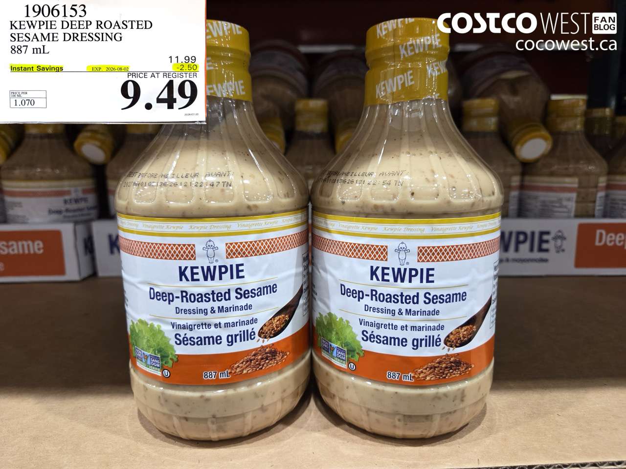 1906153 KEWPIE DEEP ROASTED SESAME DRESSING 887 ML ($2.50 INSTANT SAVINGS EXPIRES ON 2026-08-02) $9.49