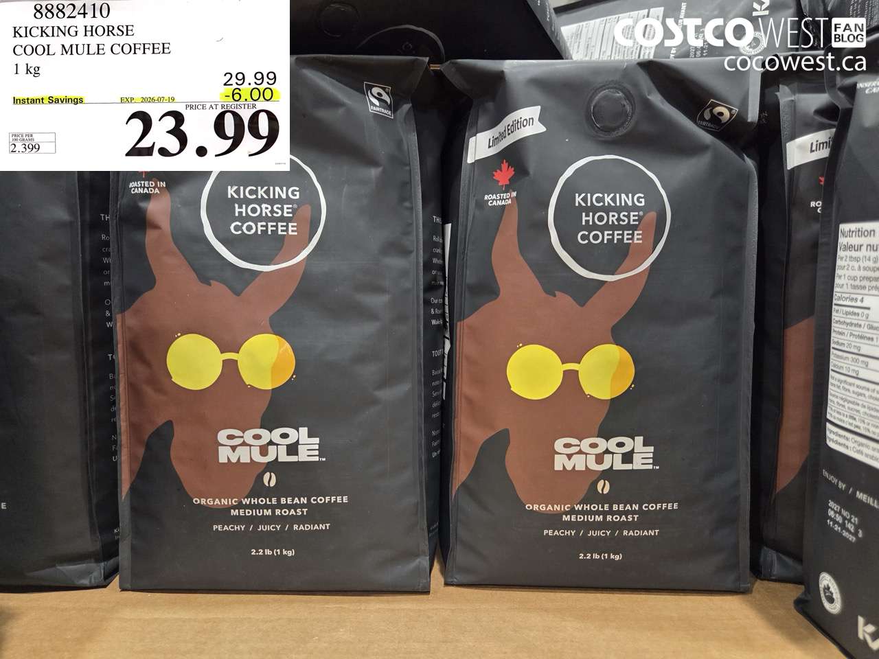 8882410 KICKING HORSE COOL MULE COFFEE 1 KG ($6.00 INSTANT SAVINGS EXPIRES ON 2026-07-19) $23.99