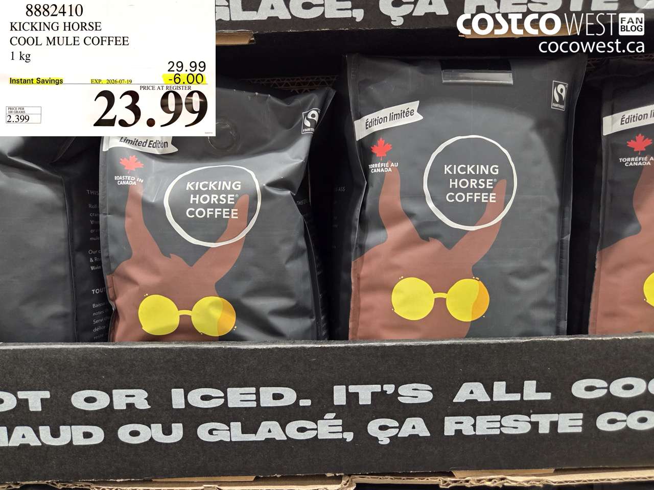 8882410 KICKING HORSE COOL MULE COFFEE 1 KG ($6.00 INSTANT SAVINGS EXPIRES ON 2026-07-19) $23.99