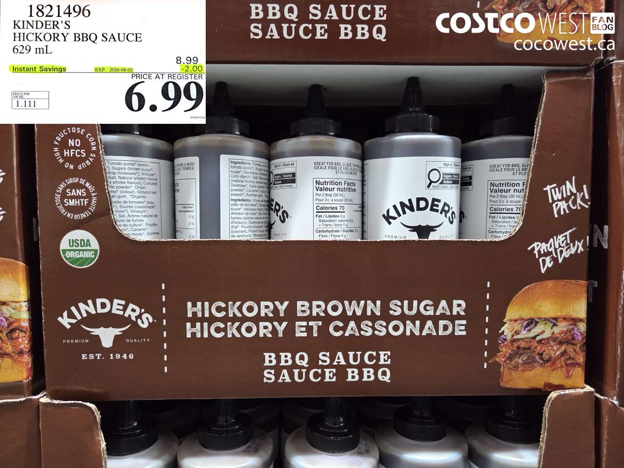 1821496 KINDER'S HICKORY BBQ SAUCE 629 ML ($2.00 INSTANT SAVINGS EXPIRES ON 2026-08-02) $6.99