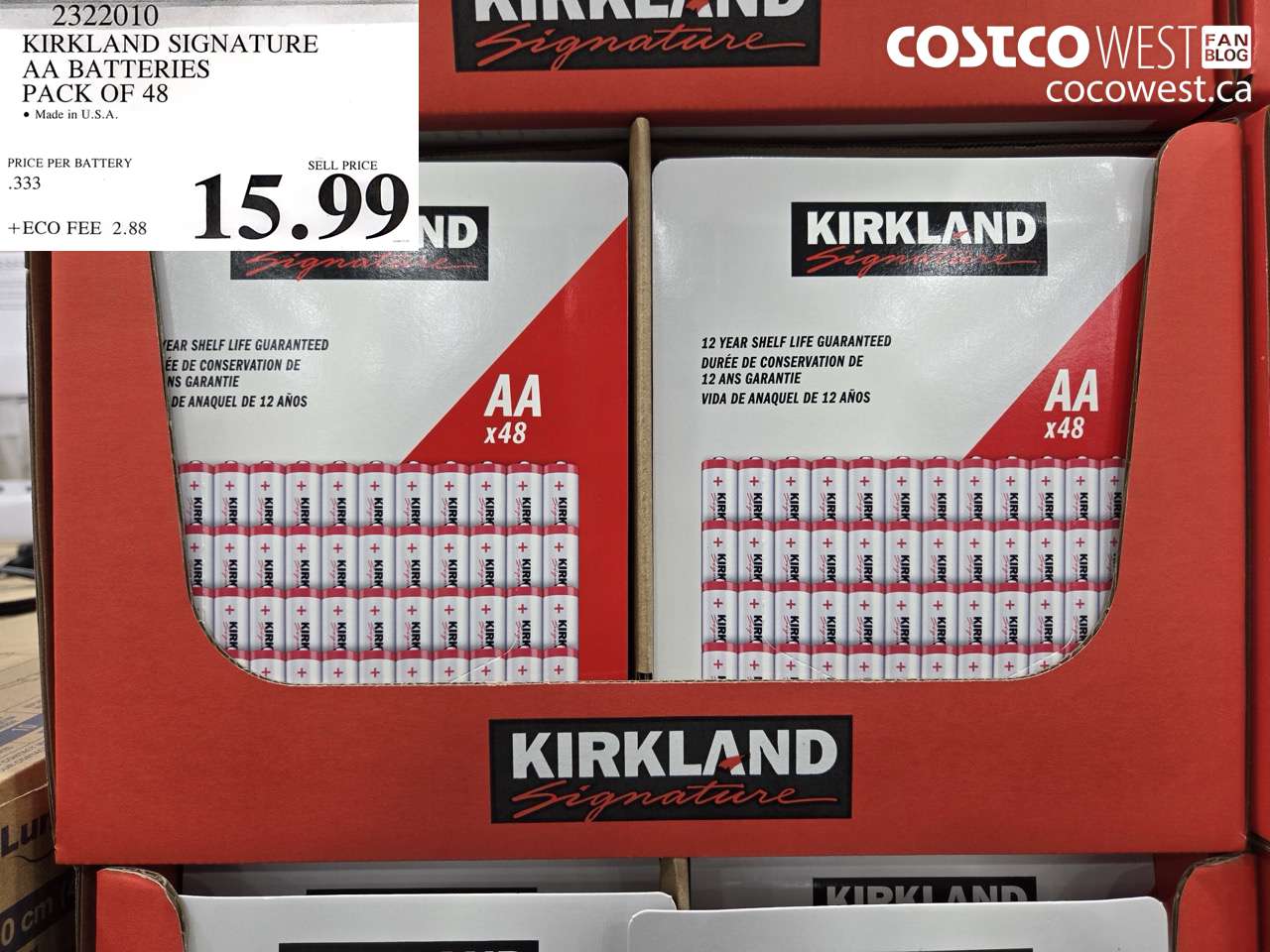 2322010 KIRKLAND SIGNATURE AA BATTERIES PACK OF 48 $15.99