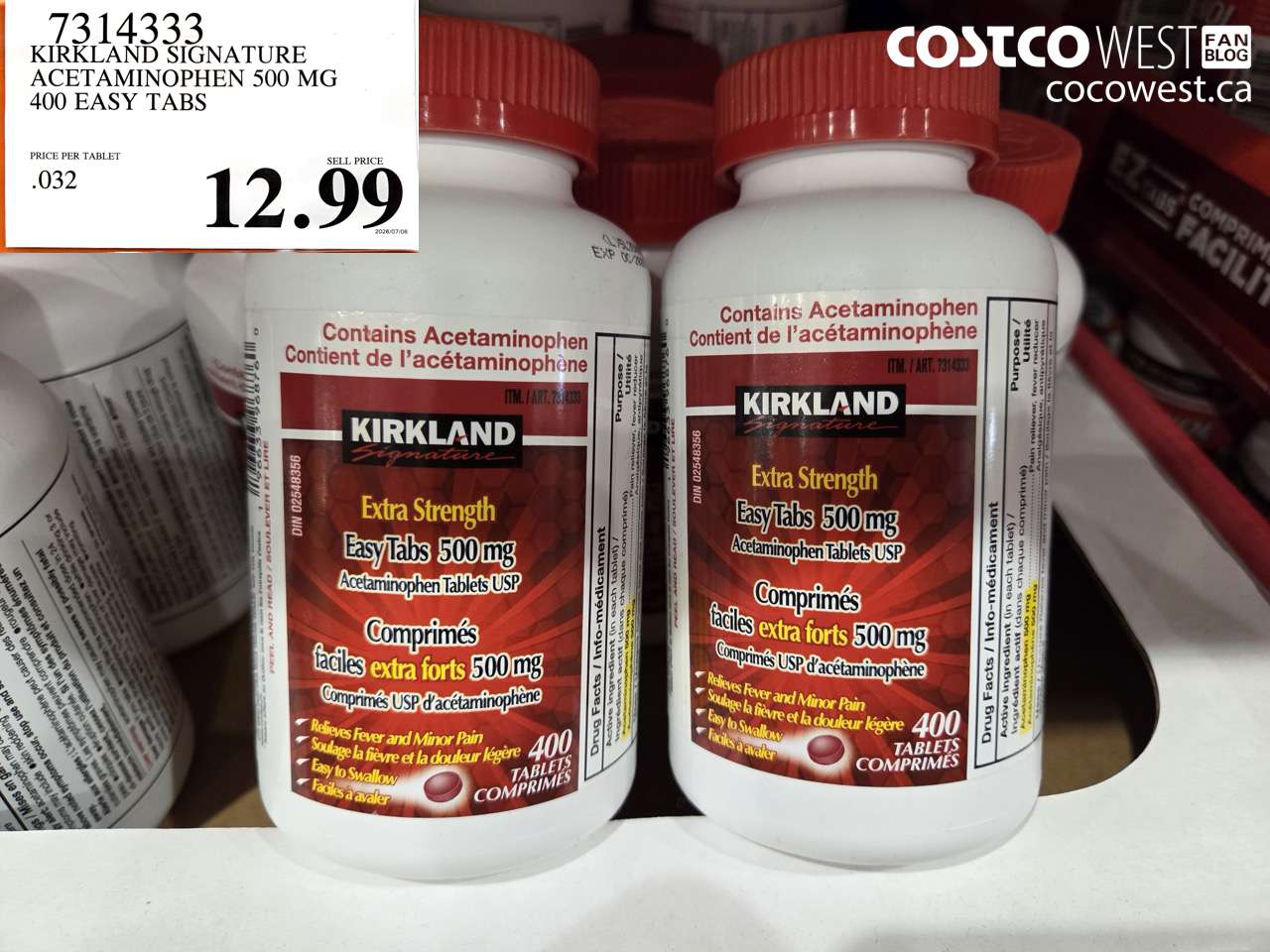 7314333 KIRKLAND SIGNATURE ACETAMINOPHEN 500 MG 400 EASY TABS $12.99