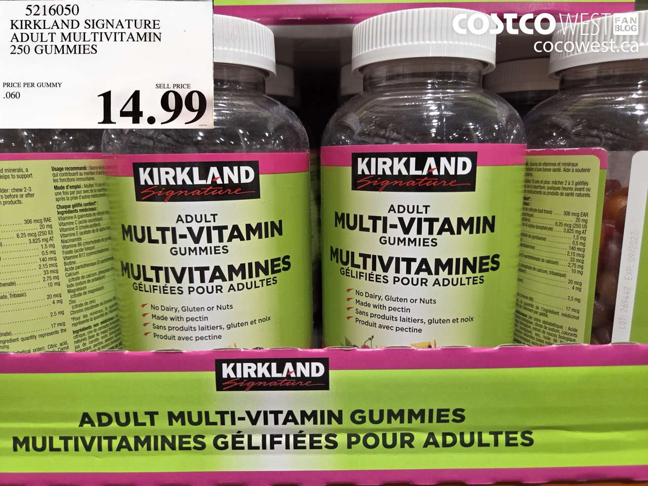 5216050 KIRKLAND SIGNATURE ADULT MULTIVITAMIN 250 GUMMIES $14.99