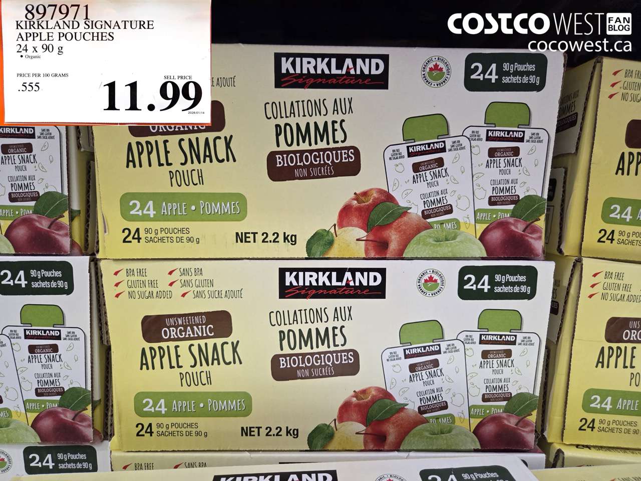897971 KIRKLAND SIGNATURE APPLE POUCHES 24 X 90 G $11.99