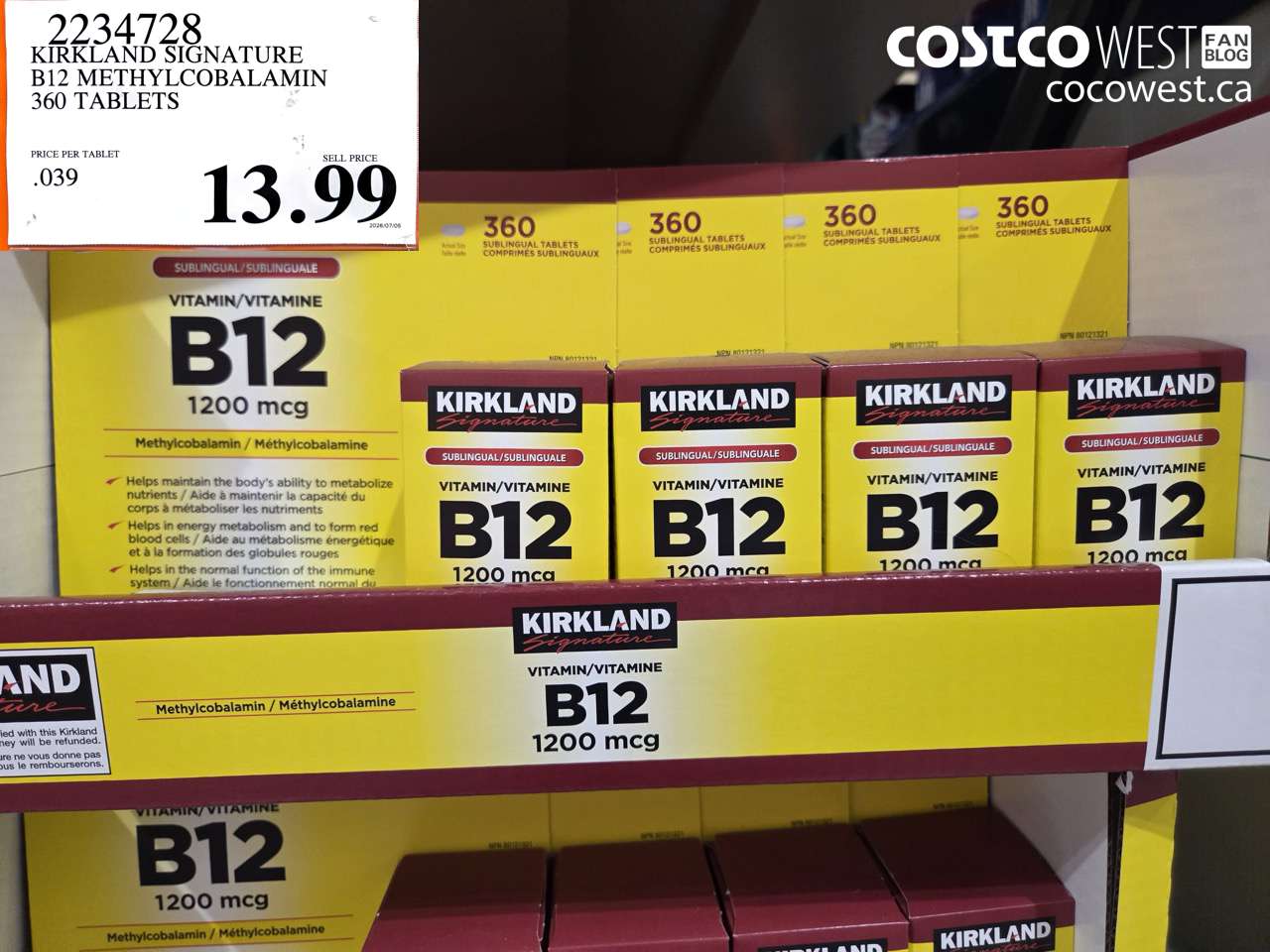 2234728 KIRKLAND SIGNATURE B12 METHYLCOBALAMIN 360 TABLETS $13.99