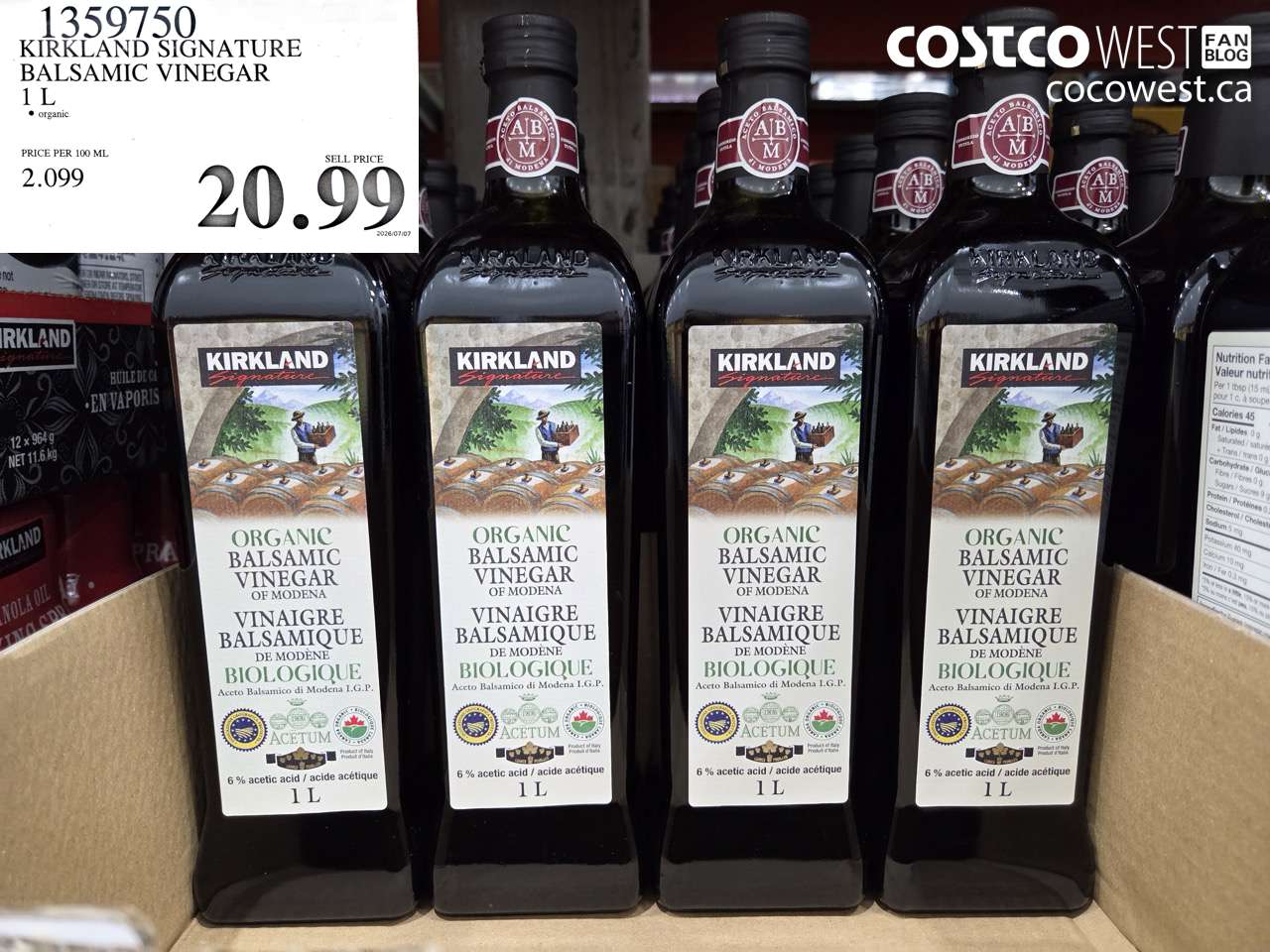 1359750 KIRKLAND SIGNATURE BALSAMIC VINEGAR 1 L $20.99
