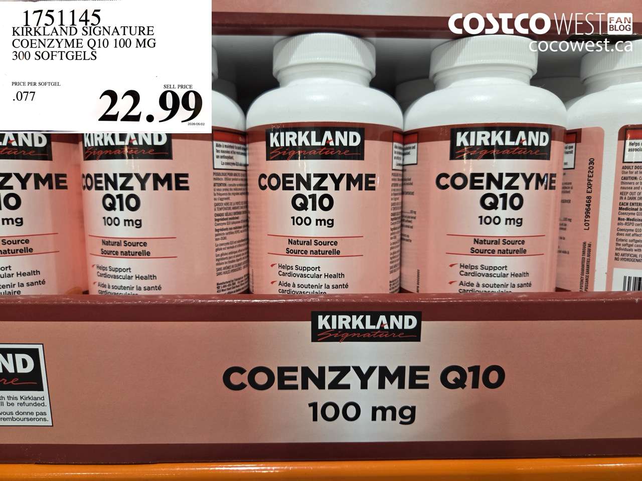 1751145 KIRKLAND SIGNATURE COENZYME Q10 100 MG 300 SOFTGELS $22.99