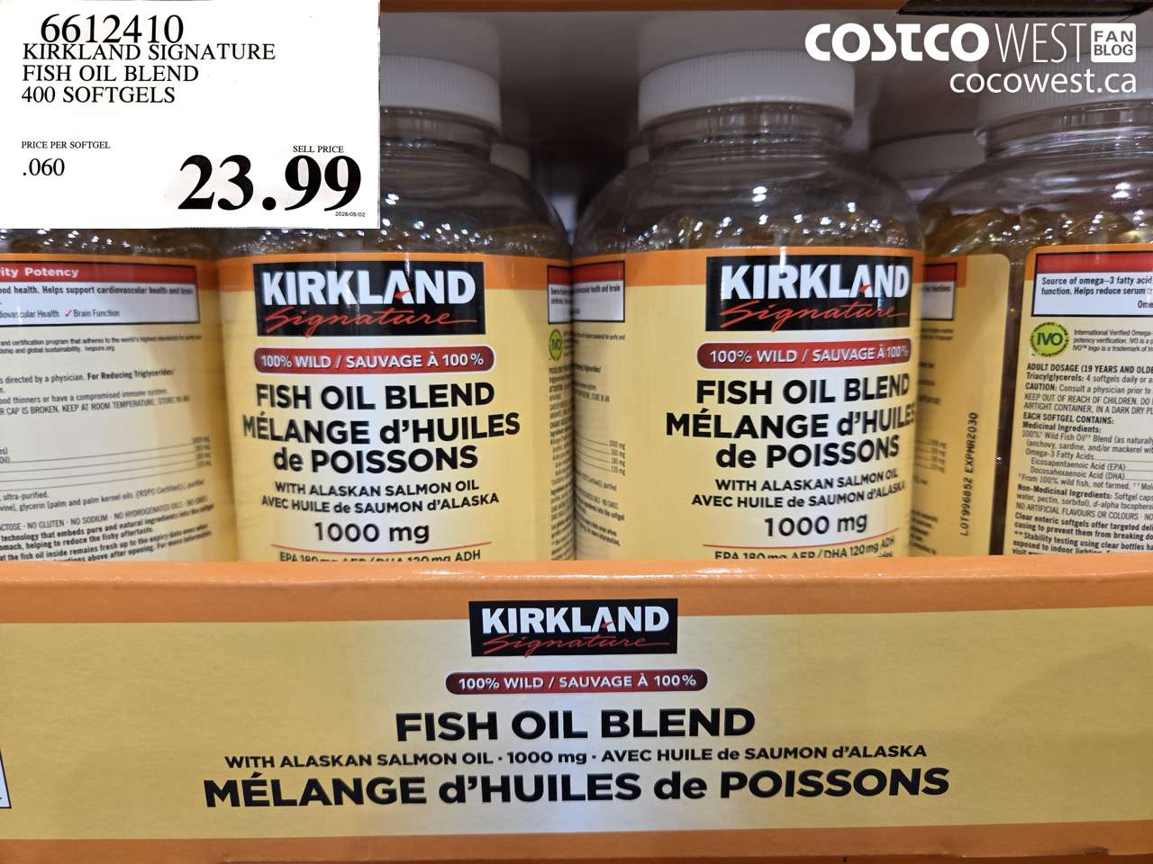 6612410 KIRKLAND SIGNATURE FISH OIL BLEND 400 SOFTGELS $23.99