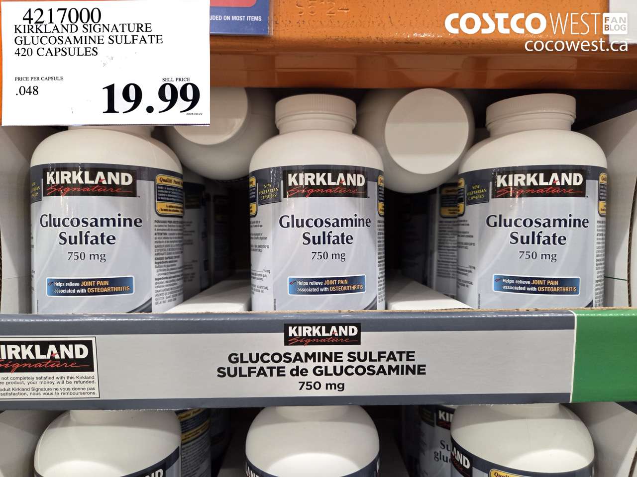 4217000 KIRKLAND SIGNATURE GLUCOSAMINE SULFATE 420 CAPSULES $19.99
