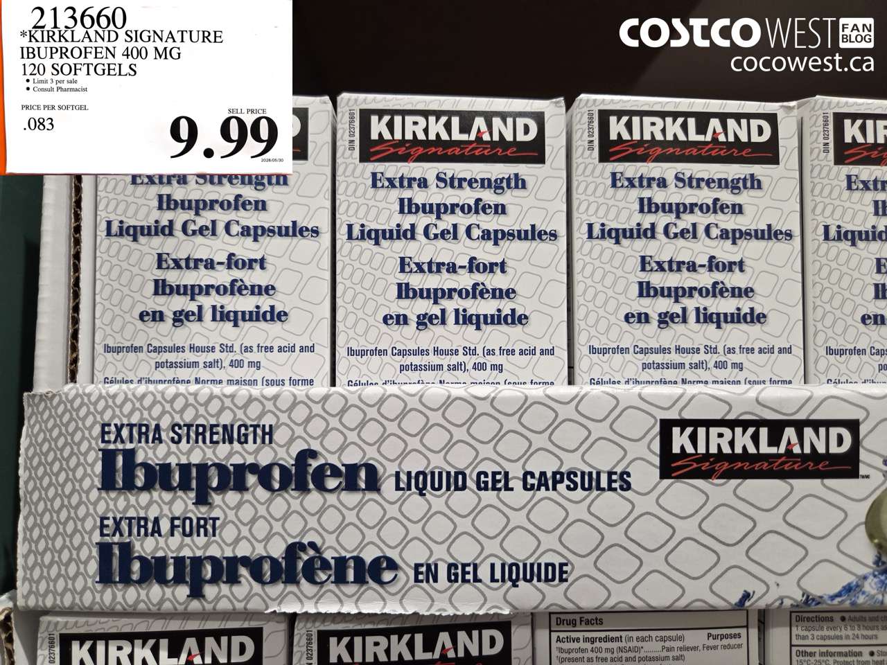 213660 KIRKLAND SIGNATURE IBUPROFEN 400 MG 120 SOFTGELS $9.99