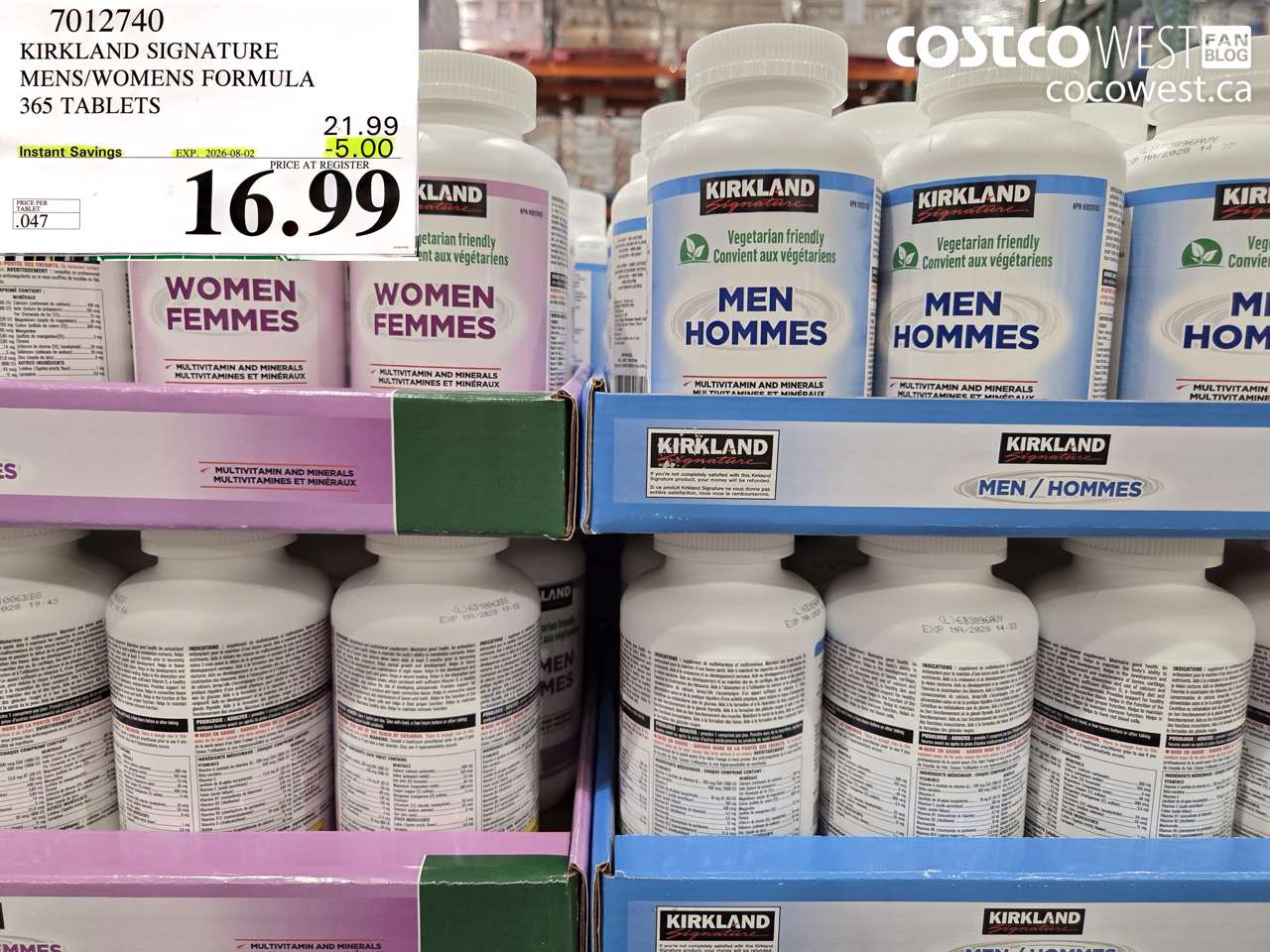 7012740 KIRKLAND SIGNATURE MENS/WOMENS FORMULA 365 TABLETS ($5.00 INSTANT SAVINGS EXPIRES ON 2026-08-02) $16.99