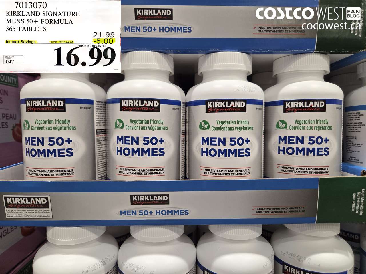 7013070 KIRKLAND SIGNATURE MENS 50+ FORMULA 365 TABLETS ($5.00 INSTANT SAVINGS EXPIRES ON 2026-08-02) $16.99