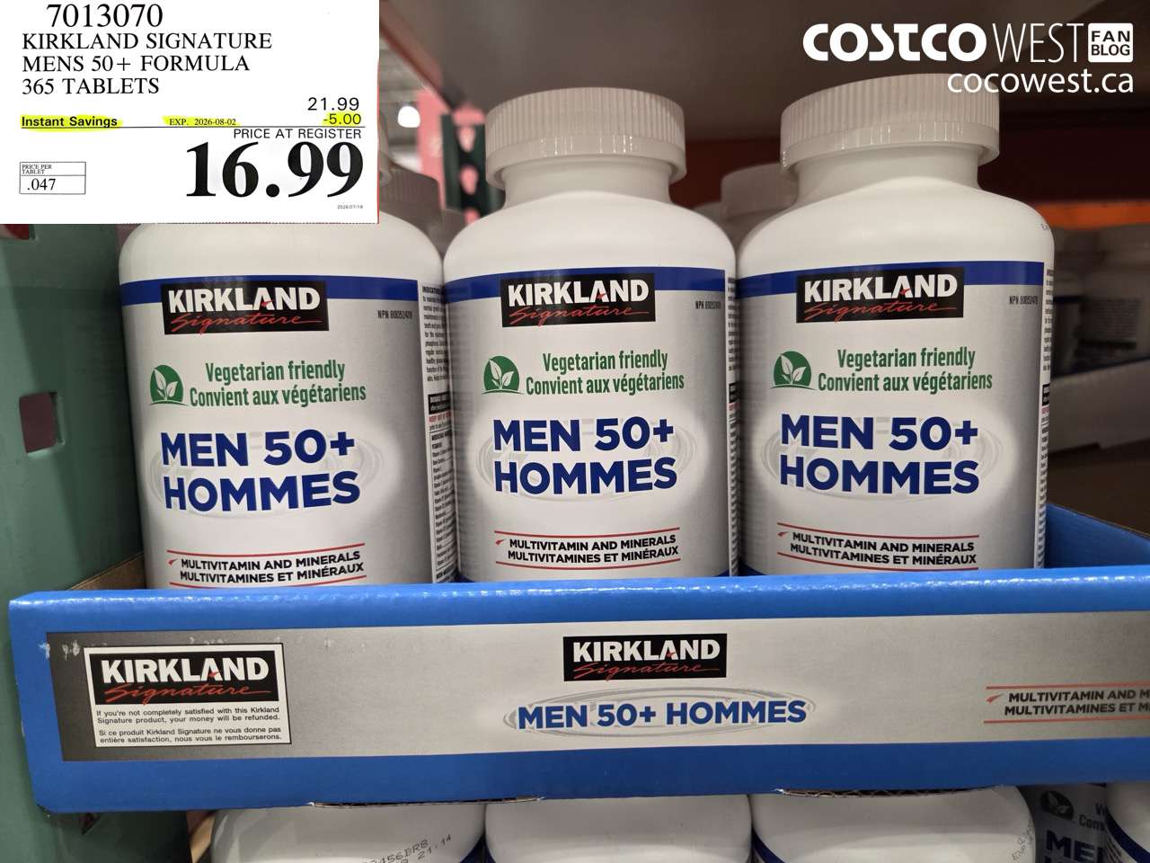 7013070 KIRKLAND SIGNATURE MENS 50+ FORMULA 365 TABLETS ($5.00 INSTANT SAVINGS EXPIRES ON 2026-08-02) $16.99