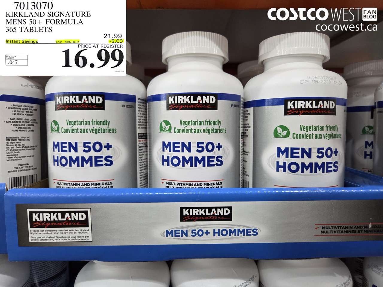7013070 KIRKLAND SIGNATURE MENS 50+ FORMULA 365 TABLETS ($5.00 INSTANT SAVINGS EXPIRES ON 2026-08-02) $16.99