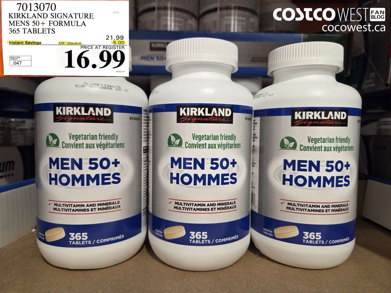 7013070 KIRKLAND SIGNATURE MENS 50+ FORMULA 365 TABLETS ($5.00 INSTANT SAVINGS EXPIRES ON 2026-08-02) $16.99