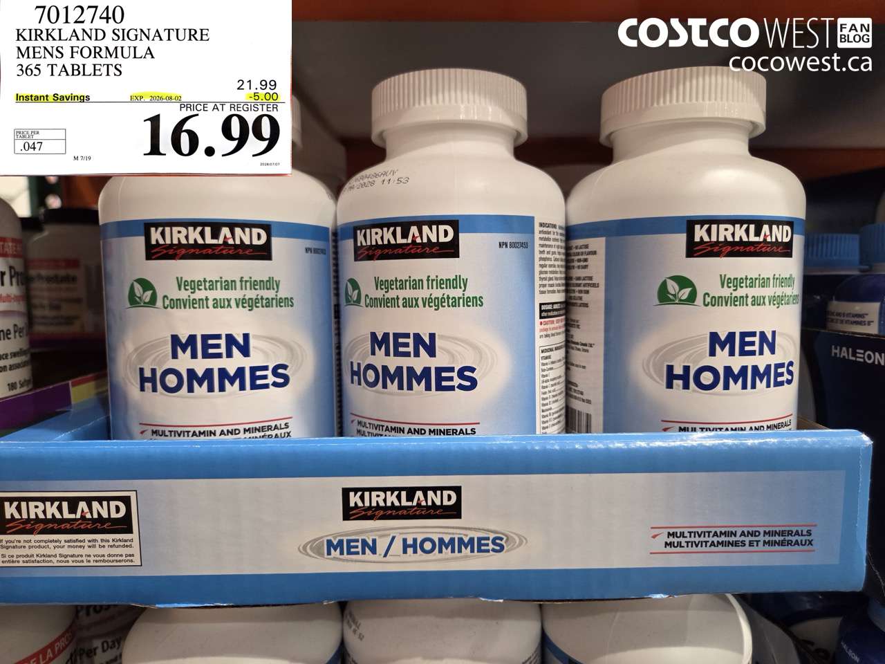 7012740 KIRKLAND SIGNATURE MENS FORMULA 365 TABLETS ($5.00 INSTANT SAVINGS EXPIRES ON 2026-08-02) $16.99