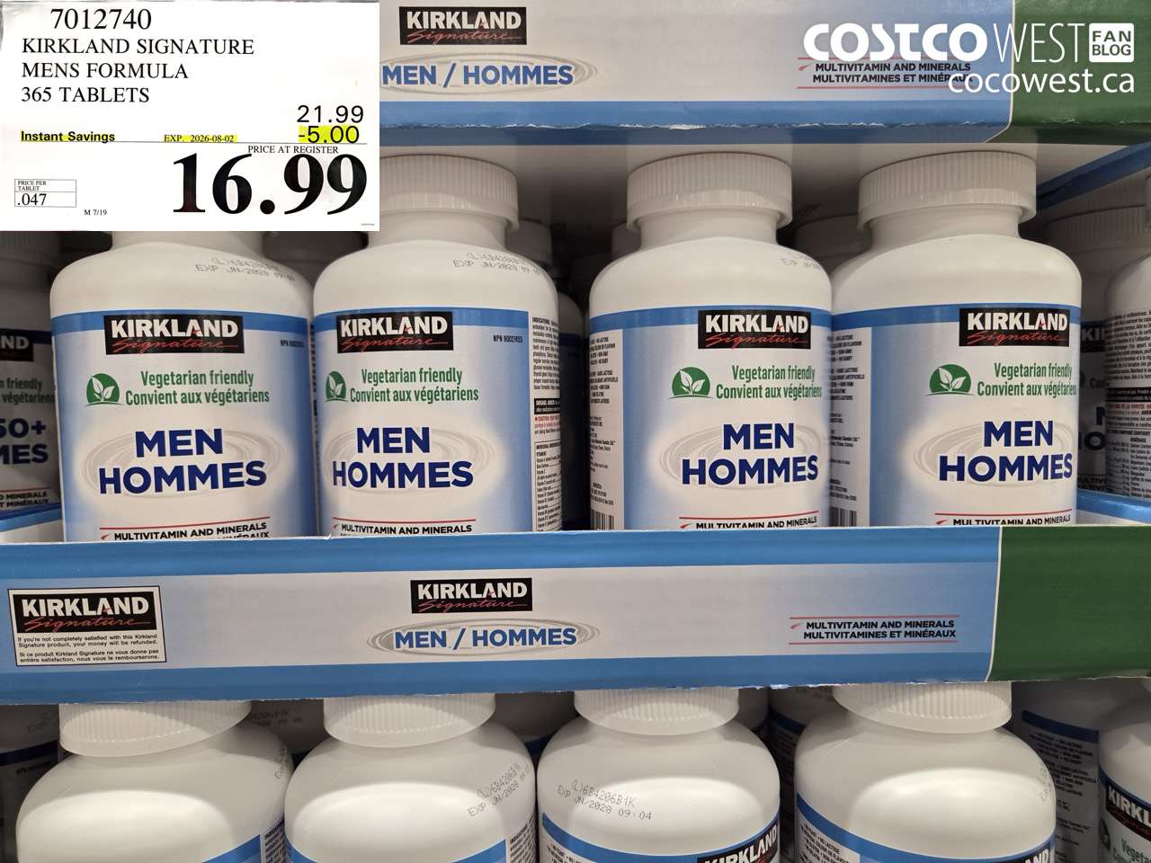 7012740 KIRKLAND SIGNATURE MENS FORMULA 365 TABLETS ($5.00 INSTANT SAVINGS EXPIRES ON 2026-08-02) $16.99
