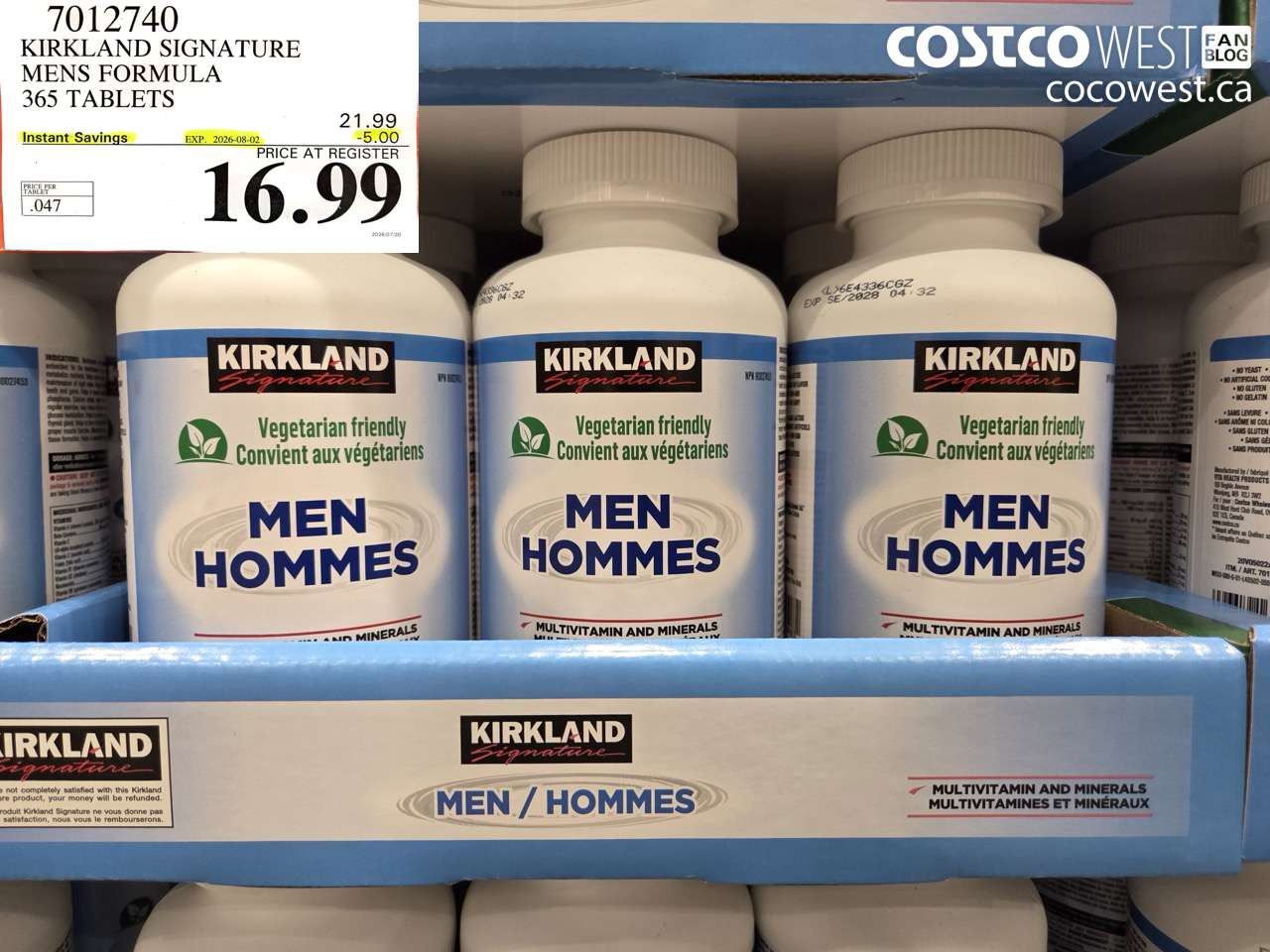 7012740 KIRKLAND SIGNATURE MENS FORMULA 365 TABLETS ($5.00 INSTANT SAVINGS EXPIRES ON 2026-08-02) $16.99