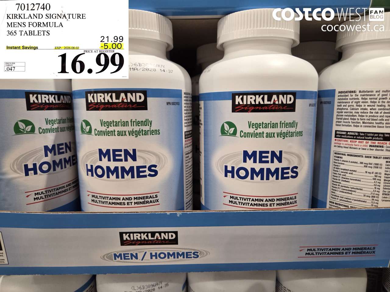 7012740 KIRKLAND SIGNATURE MENS FORMULA 365 TABLETS ($5.00 INSTANT SAVINGS EXPIRES ON 2026-08-02) $16.99