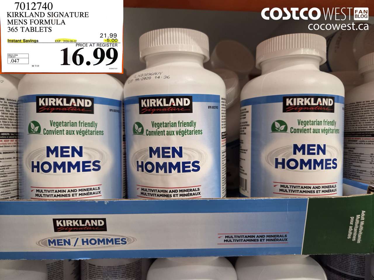 7012740 KIRKLAND SIGNATURE MENS FORMULA 365 TABLETS ($5.00 INSTANT SAVINGS EXPIRES ON 2026-08-02) $16.99
